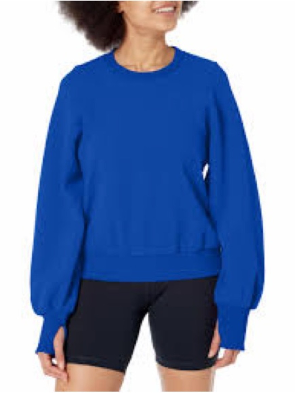 Sweaty Betty Bright Cobalt Crewneck Fleece with Balloon Sleeves
